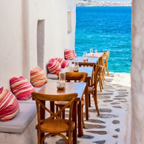 Mykonos tables near the beach